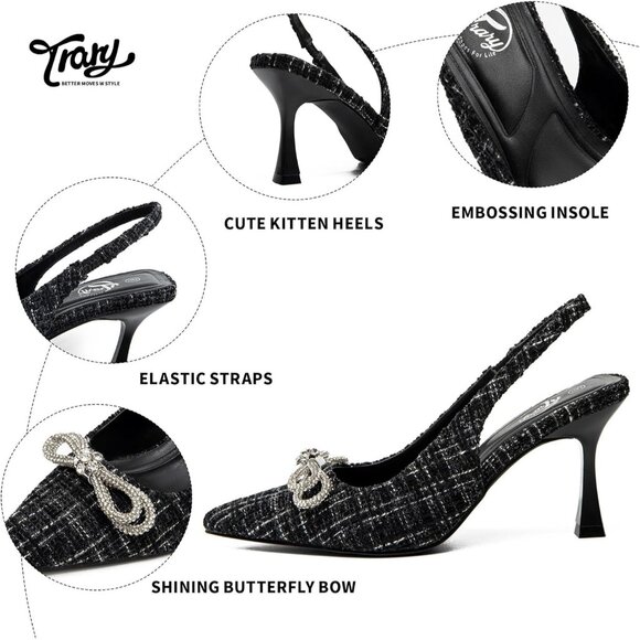 Women Closed Toe Pumps Low Kitten Heels Dress Shoes Short Stiletto Work Heels - Picture 3 of 5